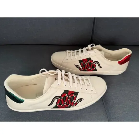 NEW AUTHENTIC Gucci Ace Embroidered Snake Sneakers Men Size 16.5 US Leather - Picture 2 of 13